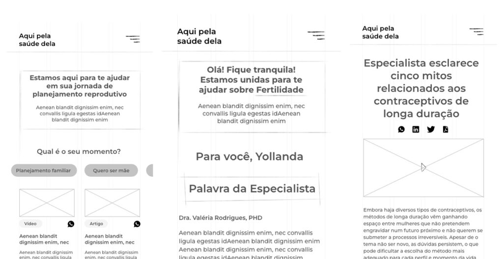 Aqui Pela Saúde Dela - Wireframes - Mobile