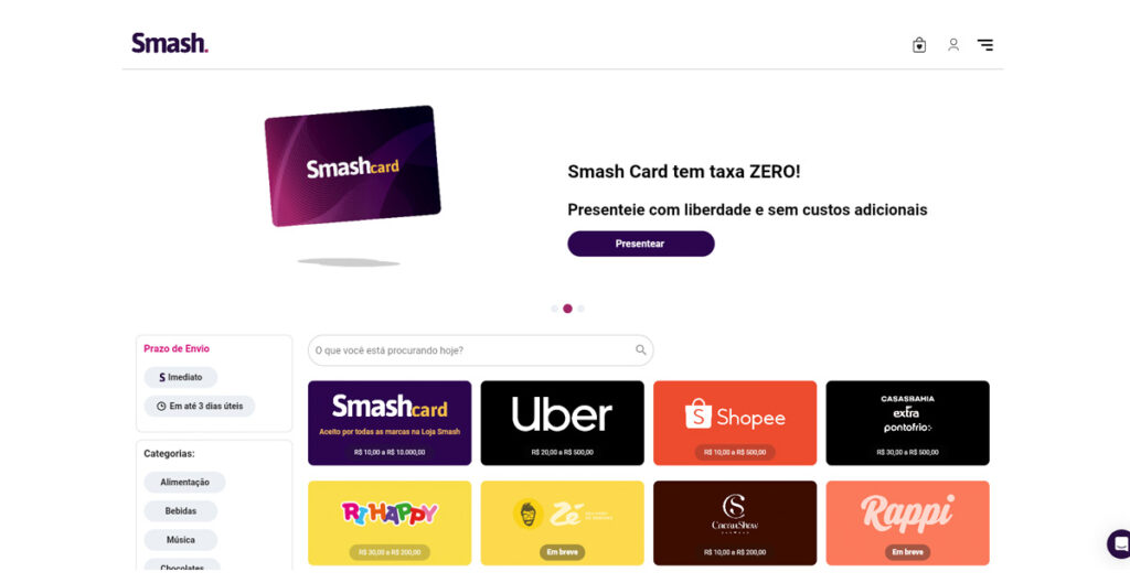 Smash Gift Cards interface Desktop