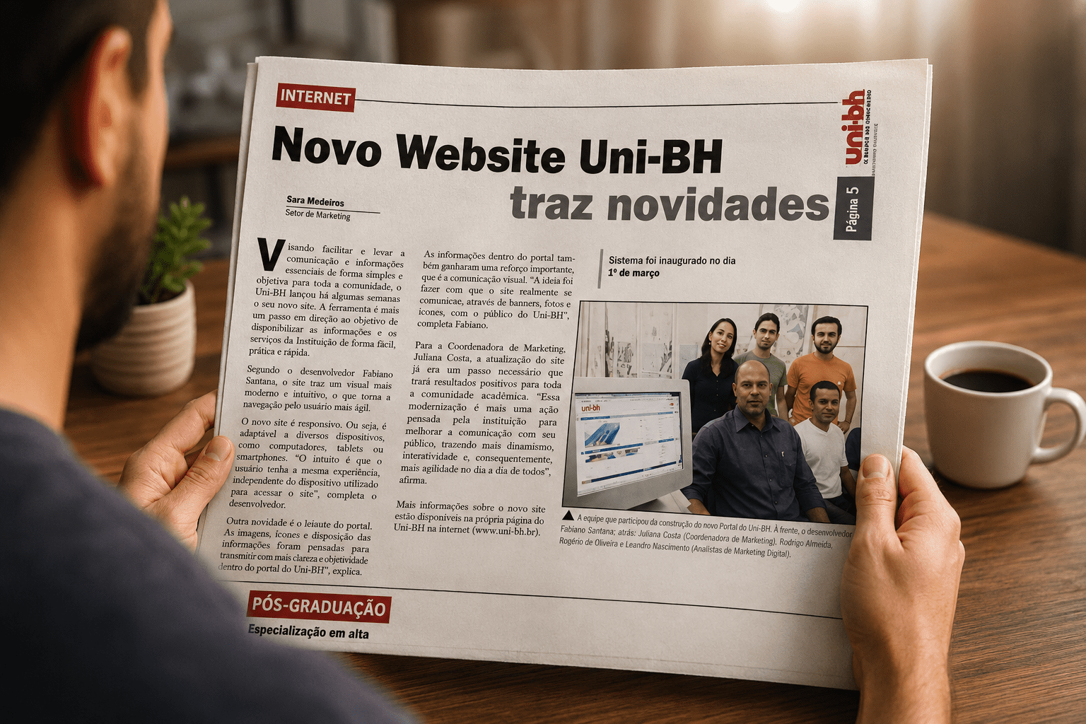 Notícia sobre o novo portal do Uni-BH, construído pelo Designer Júlio César